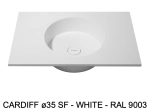 Plan vasque lavabo circulaire ⦰ 35 cm sur mesure Largeur 61 à 201 x P 46 à 51 cm Finition lisse 10 couleurs au choix, Anti bactérien Résine Akrytan® dans la masse Livraison Offerte.